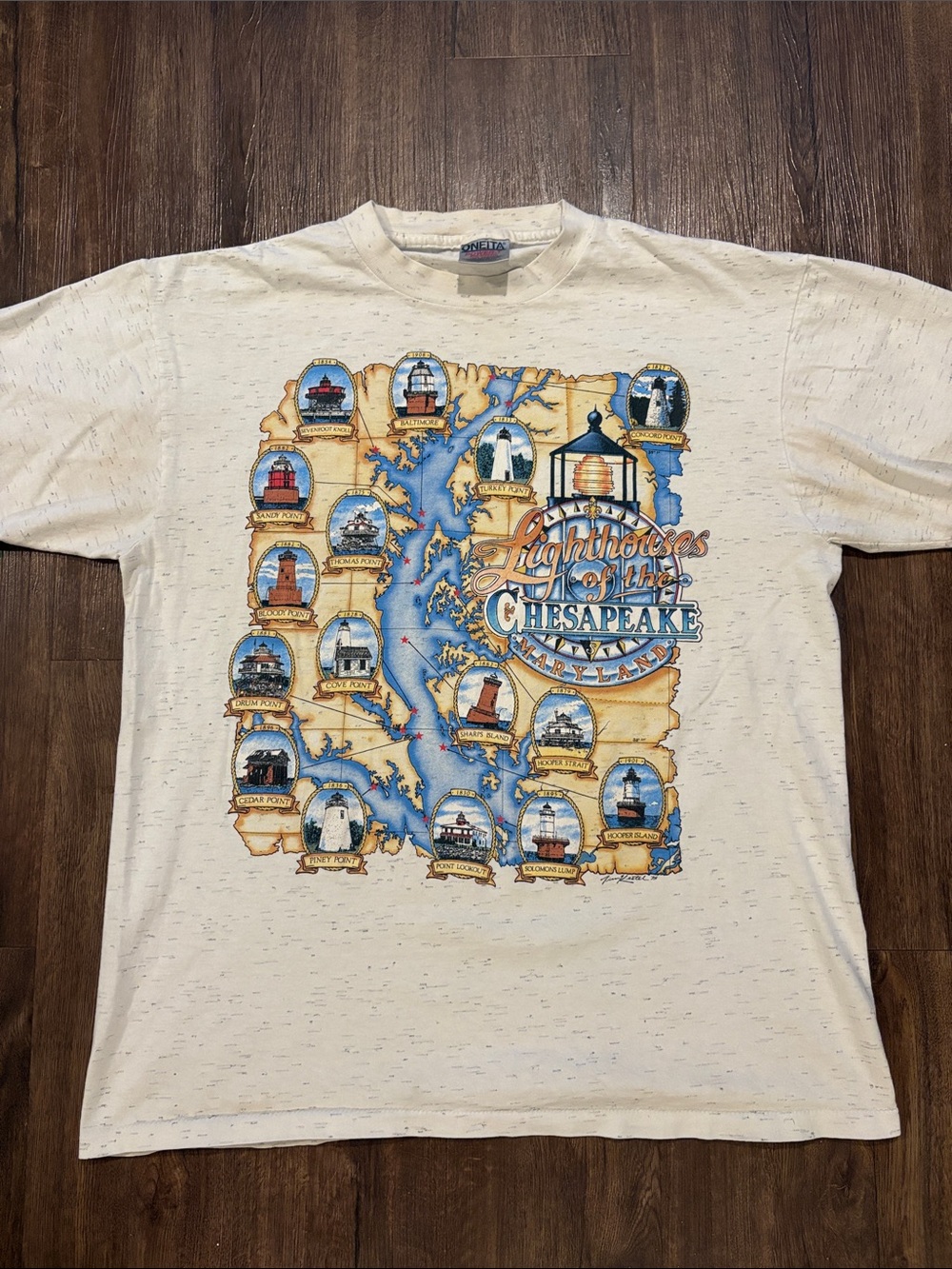 Vintage lighthouses of Chesapeake Maryland single stitch men’s large T-shirt